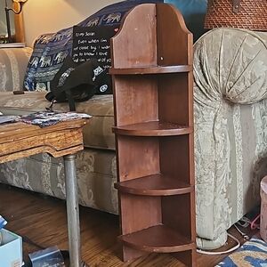 Antique Solid walnut Wood 4 tier hanging corner shelf Made  By Dad 1940s